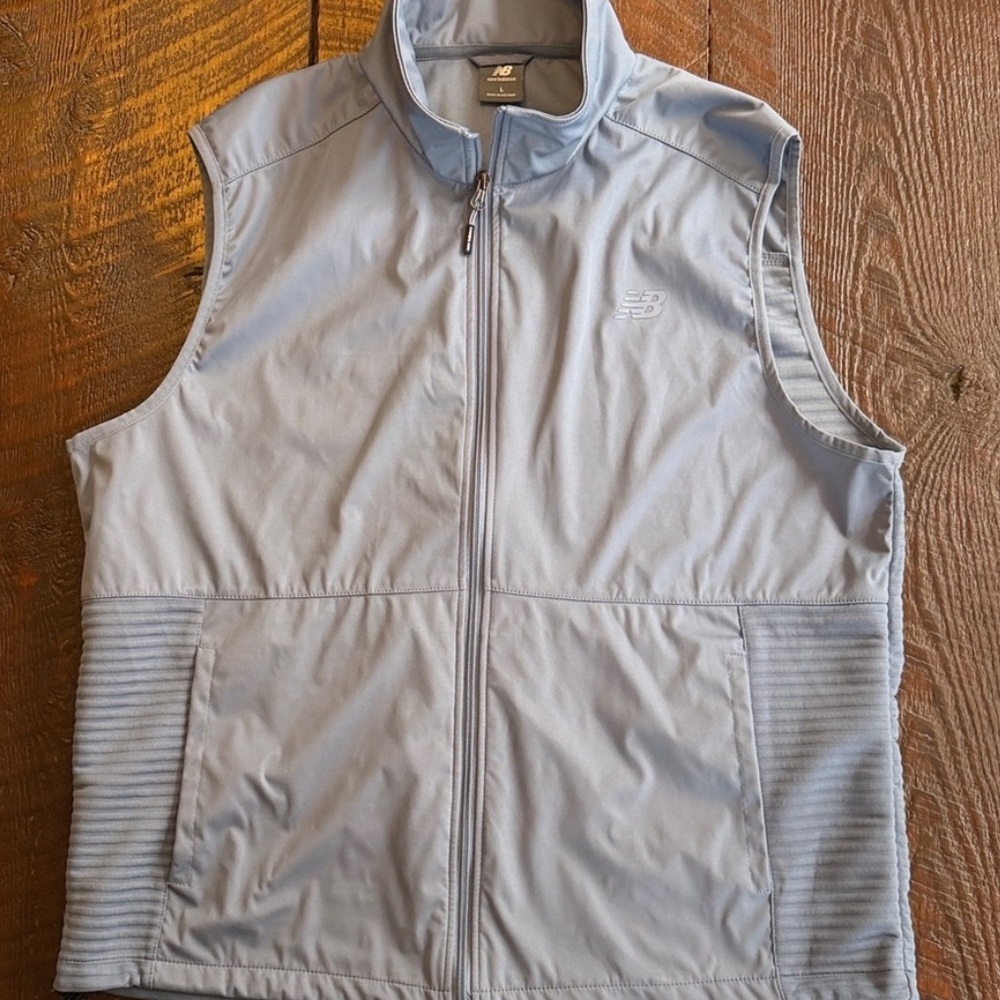 New Balance Running Vest Men Large Blue Lightweight Full Zip Athletic Gym Golf